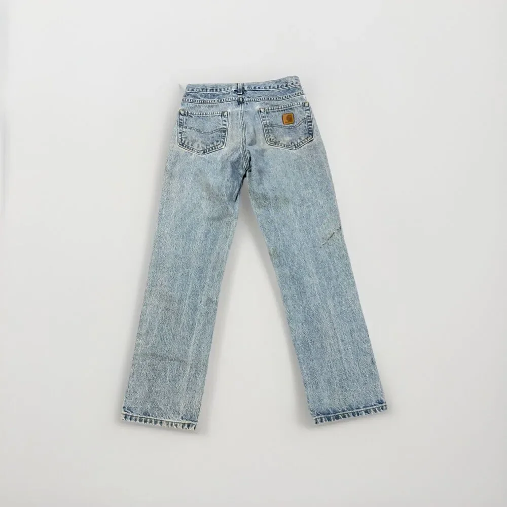 Carhartt 29x30 Actual Relaxed Fit Denim Very Distressed Light Wash Straight Leg